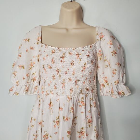 Reformation Marabella Dress Veronica 100% Linen Smocked Midi Cream Size Medium - Picture 4 of 12